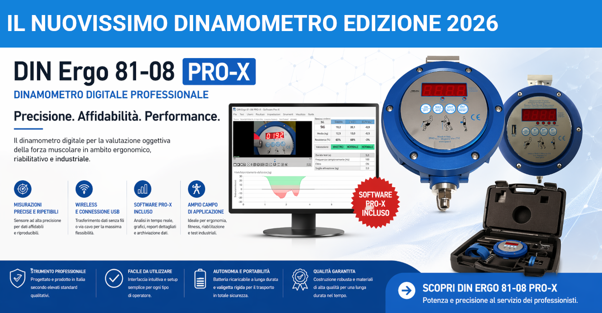 Dinamometro DIN Ergo 81-08 Pro-X.  Misurazioni affidabili e ripetibili per l’analisi della forza muscolare in ambito ergonomico, riabilitativo e industriale